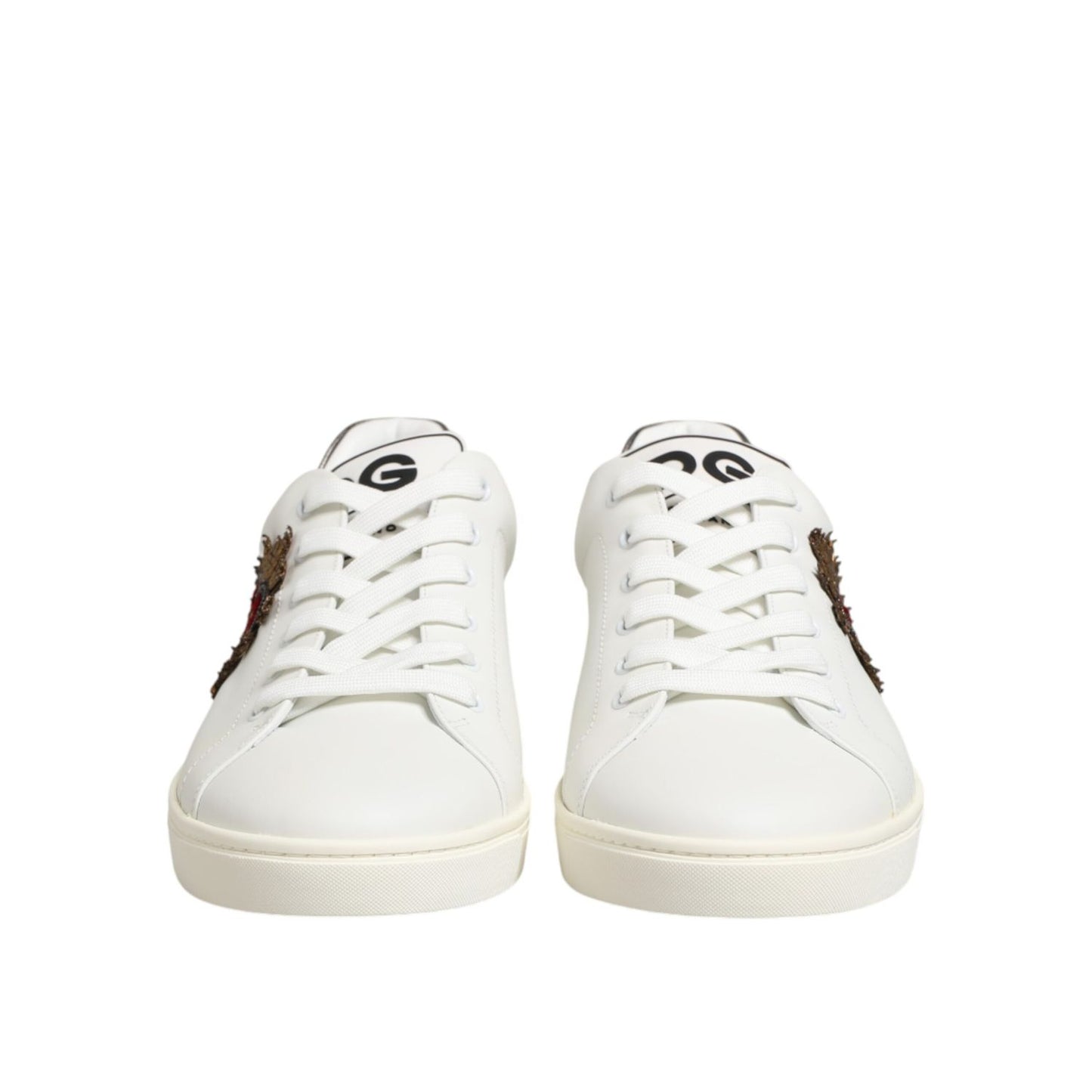 Dolce & Gabbana White Leather Heart Embellished Sneakers Shoes