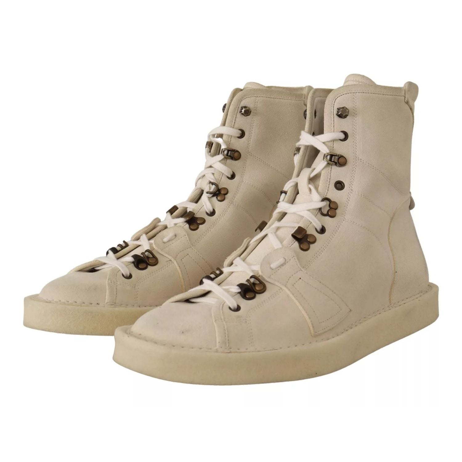 Dolce & Gabbana White Leather Lace Up Mens Boots