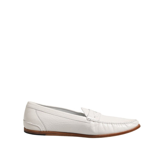 Dolce & Gabbana White Leather Loafers Moccasins Slip On Shoes Dolce & Gabbana