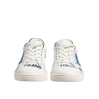 Dolce & Gabbana White Leather Printed Low Top Sneakers Shoes Dolce & Gabbana