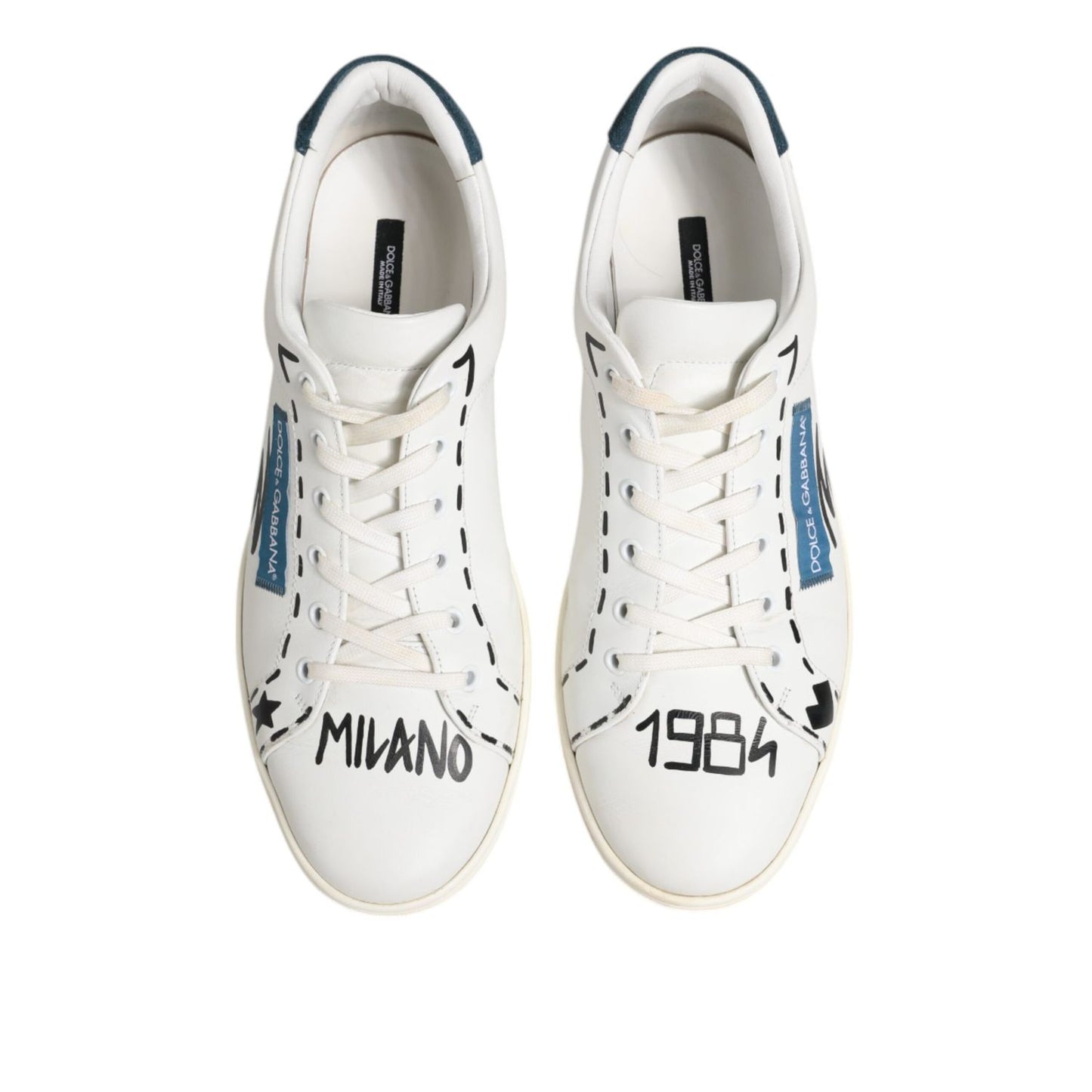 Dolce & Gabbana White Leather Printed Low Top Sneakers Shoes Dolce & Gabbana