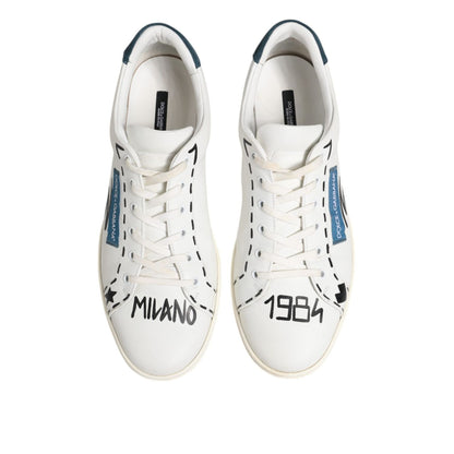 Dolce & Gabbana White Leather Printed Low Top Sneakers Shoes Dolce & Gabbana