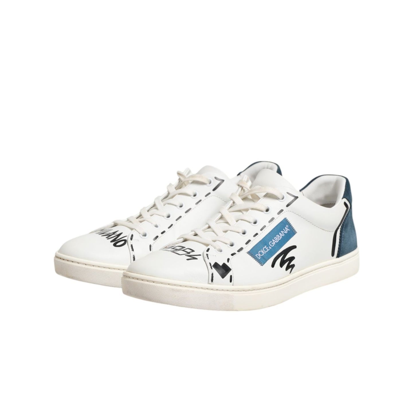 Dolce & Gabbana White Leather Printed Low Top Sneakers Shoes Dolce & Gabbana