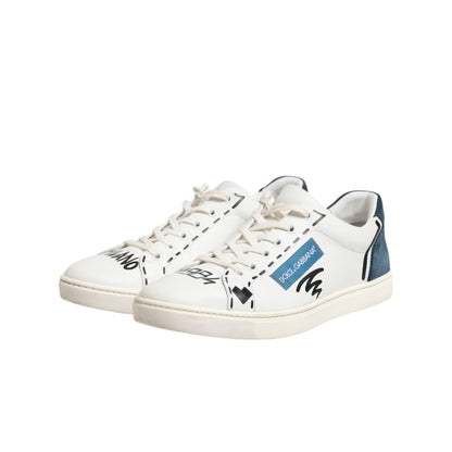 Dolce & Gabbana White Leather Printed Low Top Sneakers Shoes Dolce & Gabbana