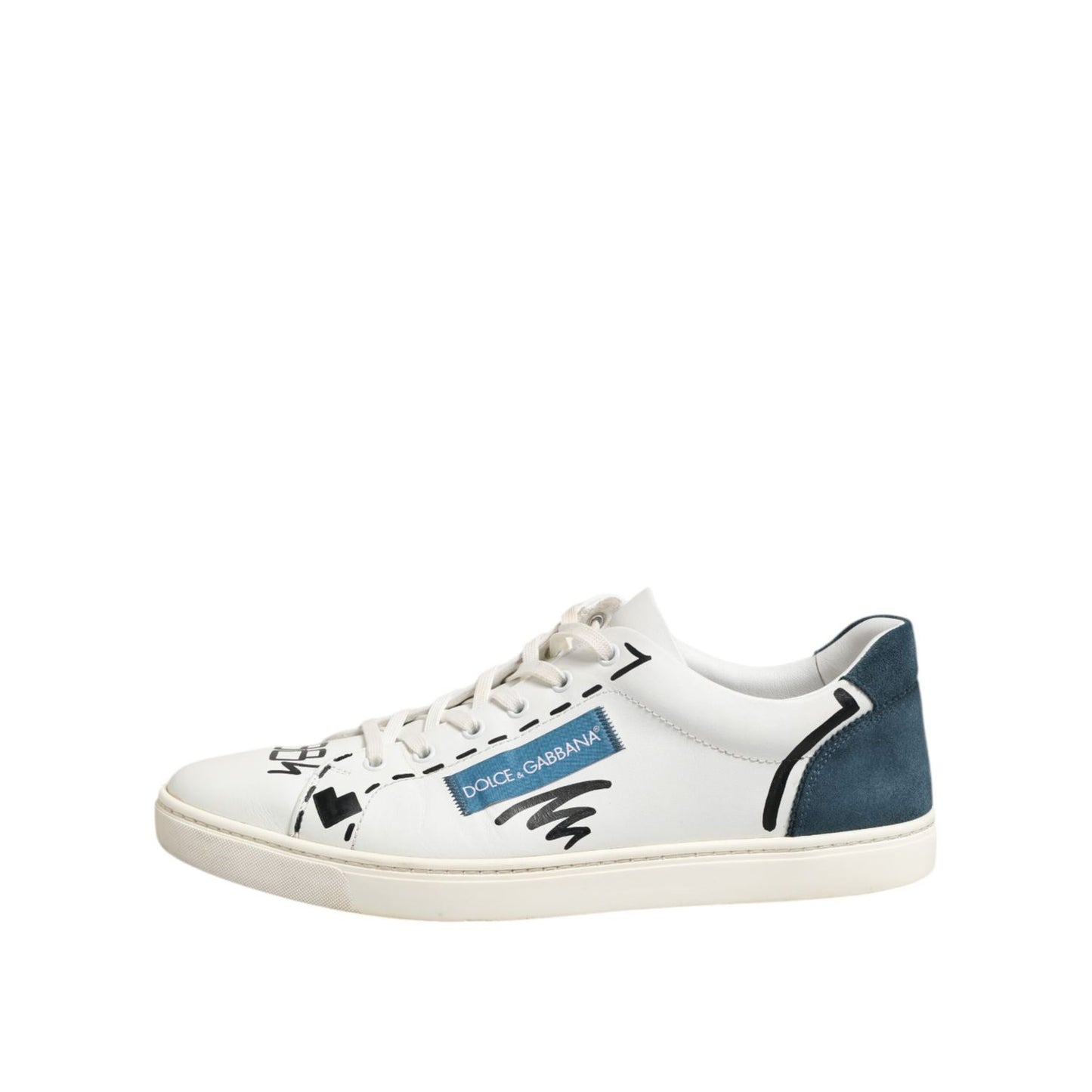Dolce & Gabbana White Leather Printed Low Top Sneakers Shoes Dolce & Gabbana