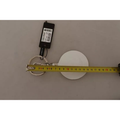 Dolce & Gabbana White Leather Printed Metal Silver Tone Keyring Keychain Dolce & Gabbana