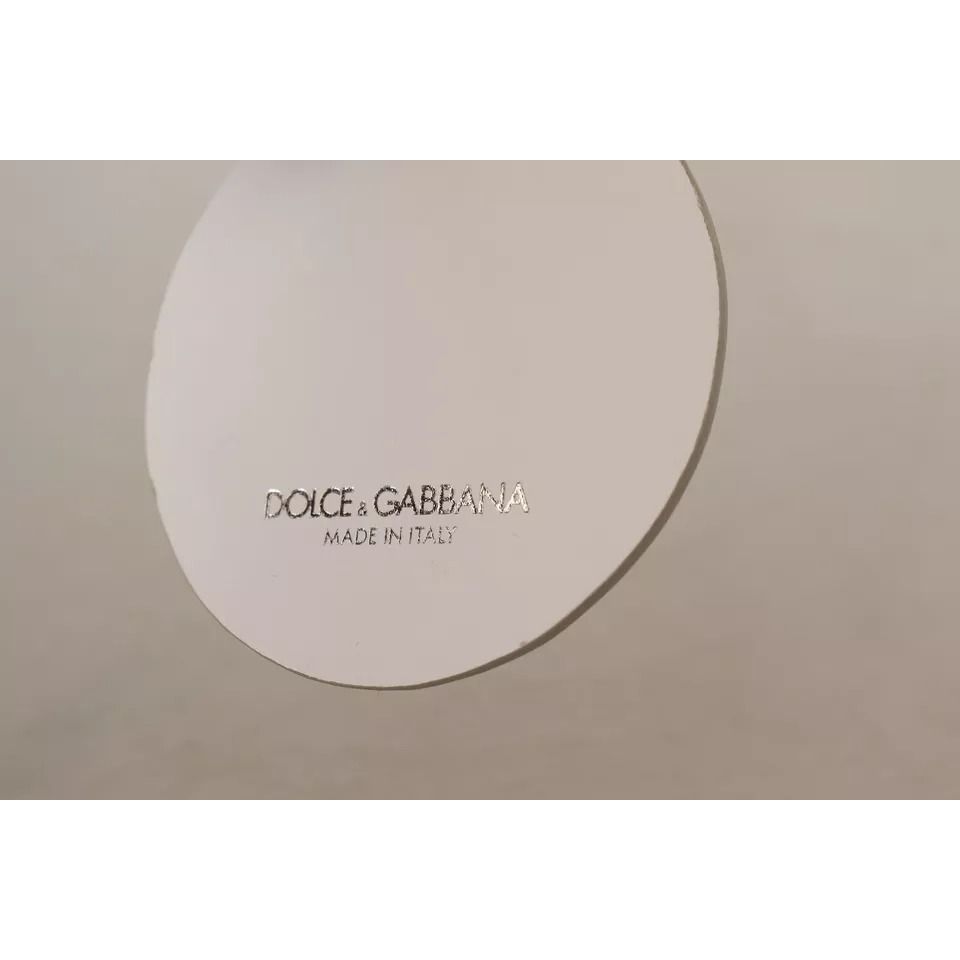 Dolce & Gabbana White Leather Printed Metal Silver Tone Keyring Keychain Dolce & Gabbana