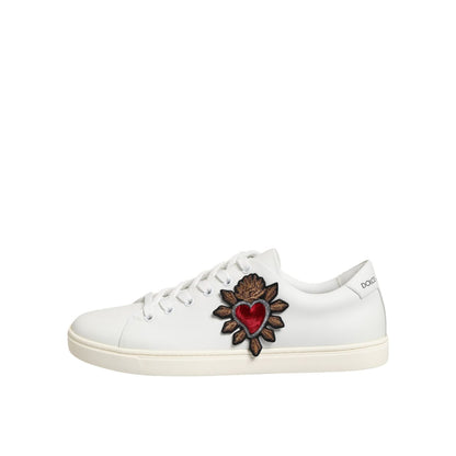 Dolce & Gabbana White Leather Sacre Heart Patch Sneakers Shoes Dolce & Gabbana