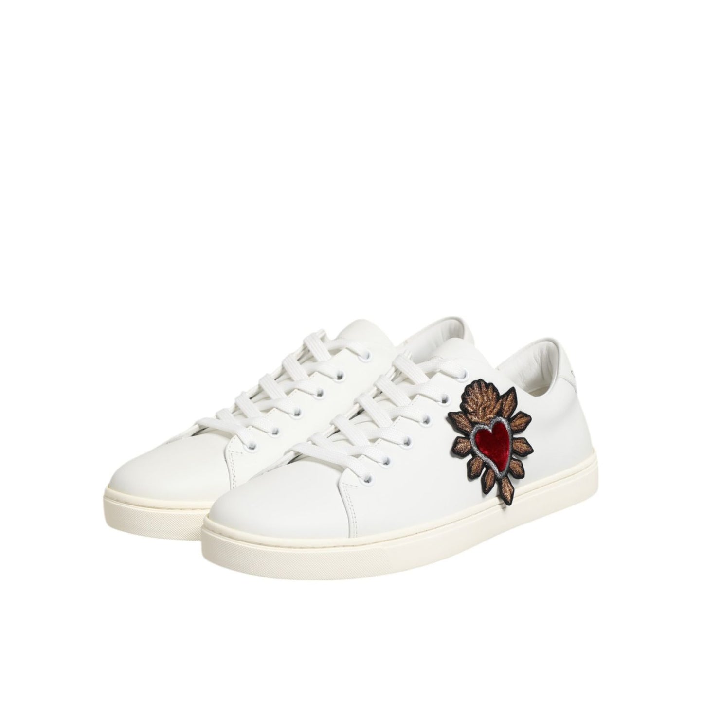 Dolce & Gabbana White Leather Sacre Heart Patch Sneakers Shoes Dolce & Gabbana