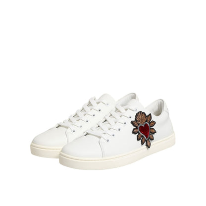Dolce & Gabbana White Leather Sacre Heart Patch Sneakers Shoes Dolce & Gabbana