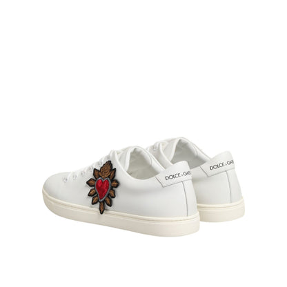 Dolce & Gabbana White Leather Sacre Heart Patch Sneakers Shoes Dolce & Gabbana