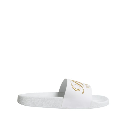 Dolce & Gabbana White Leather Slides Sandals Beachwear Shoes Dolce & Gabbana