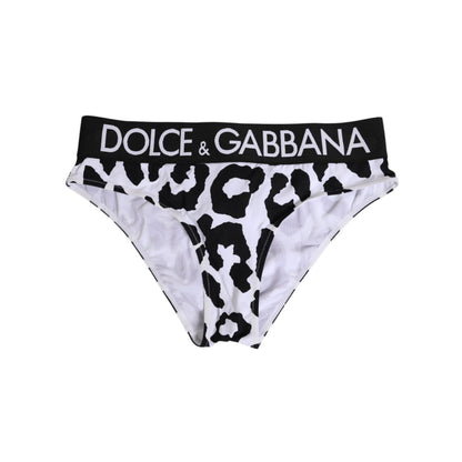 Dolce & Gabbana White Leopard Nylon High Waist Panty Underwear Dolce & Gabbana