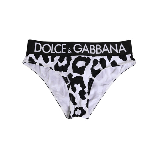 Dolce & Gabbana White Leopard Nylon High Waist Panty Underwear Dolce & Gabbana