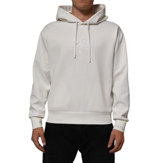 Dolce & Gabbana White Logo Hooded Men Sweatshirt Sweater