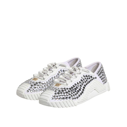 Dolce & Gabbana White NS1 Canvas Leather Embellished Sneakers Shoes