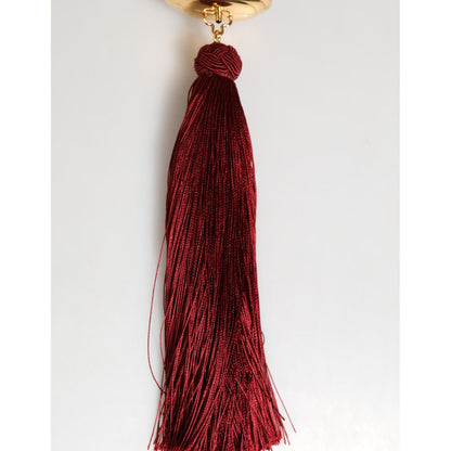 Dolce & Gabbana White Pearl Resin Gold Metal Red Tassel Pendant Bag