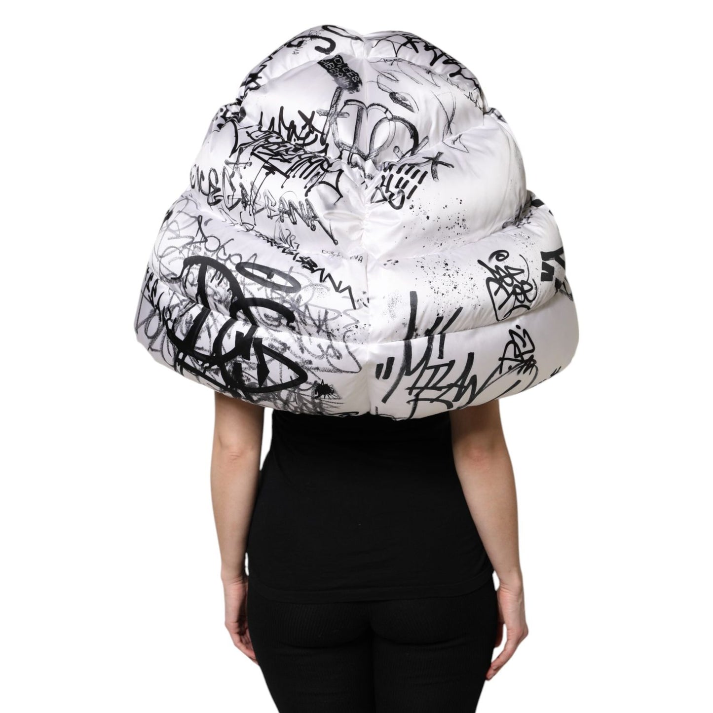 Dolce & Gabbana White Polyester Printed Hood Quilted Hat Dolce & Gabbana