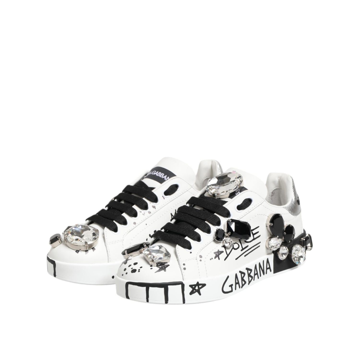 Dolce & Gabbana White Portofino Crystal Sneakers  Shoes