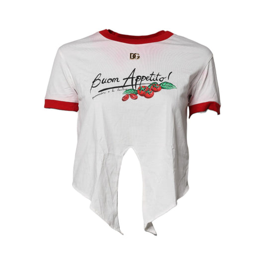 Dolce & Gabbana White Printed Round Neck Cropped Top T-shirt Dolce & Gabbana