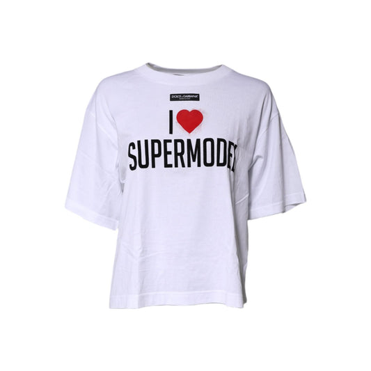 Dolce & Gabbana White Printed Round Neck Top Cotton T-shirt Dolce & Gabbana