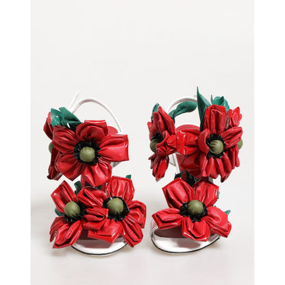 Dolce & Gabbana White Red Floral Detailing Sandals Shoes Dolce & Gabbana