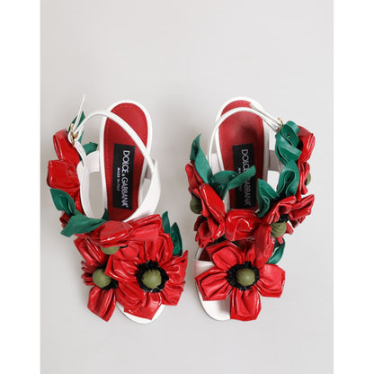 Dolce & Gabbana White Red Floral Detailing Sandals Shoes Dolce & Gabbana