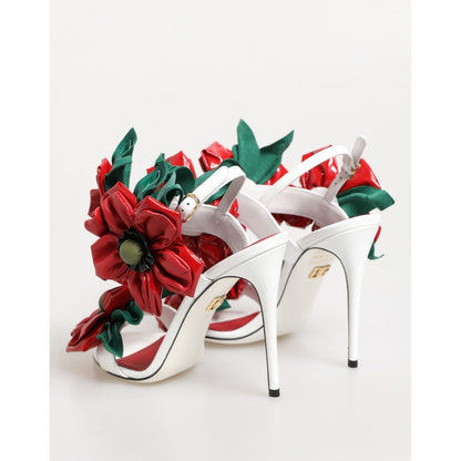 Dolce & Gabbana White Red Floral Detailing Sandals Shoes Dolce & Gabbana