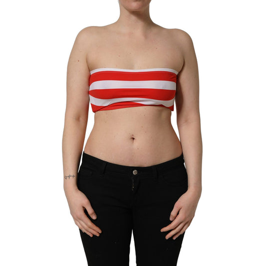Dolce & Gabbana White Red Nylon Striped Ribbed Tube Crop Top
