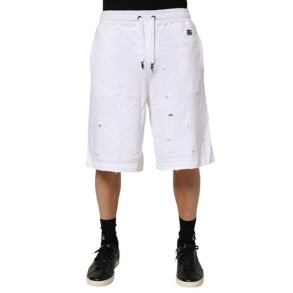 Dolce & Gabbana White Ripped Mid Waist Casual Bermuda Short