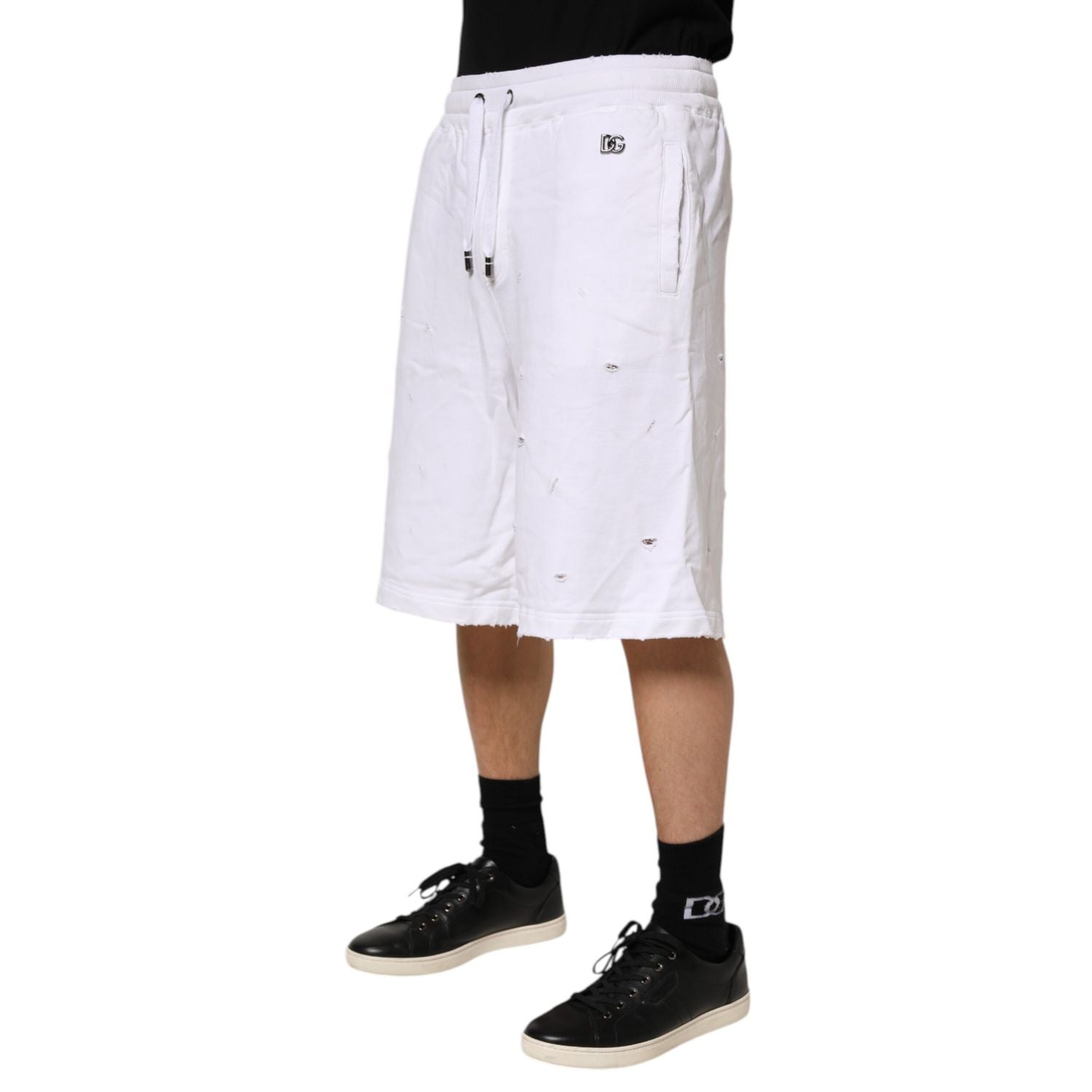 Dolce & Gabbana White Ripped Mid Waist Casual Bermuda Short
