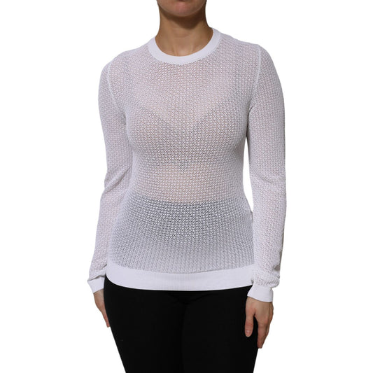 Dolce & Gabbana White Round Neck Long Sleeves Pullover Top Dolce & Gabbana