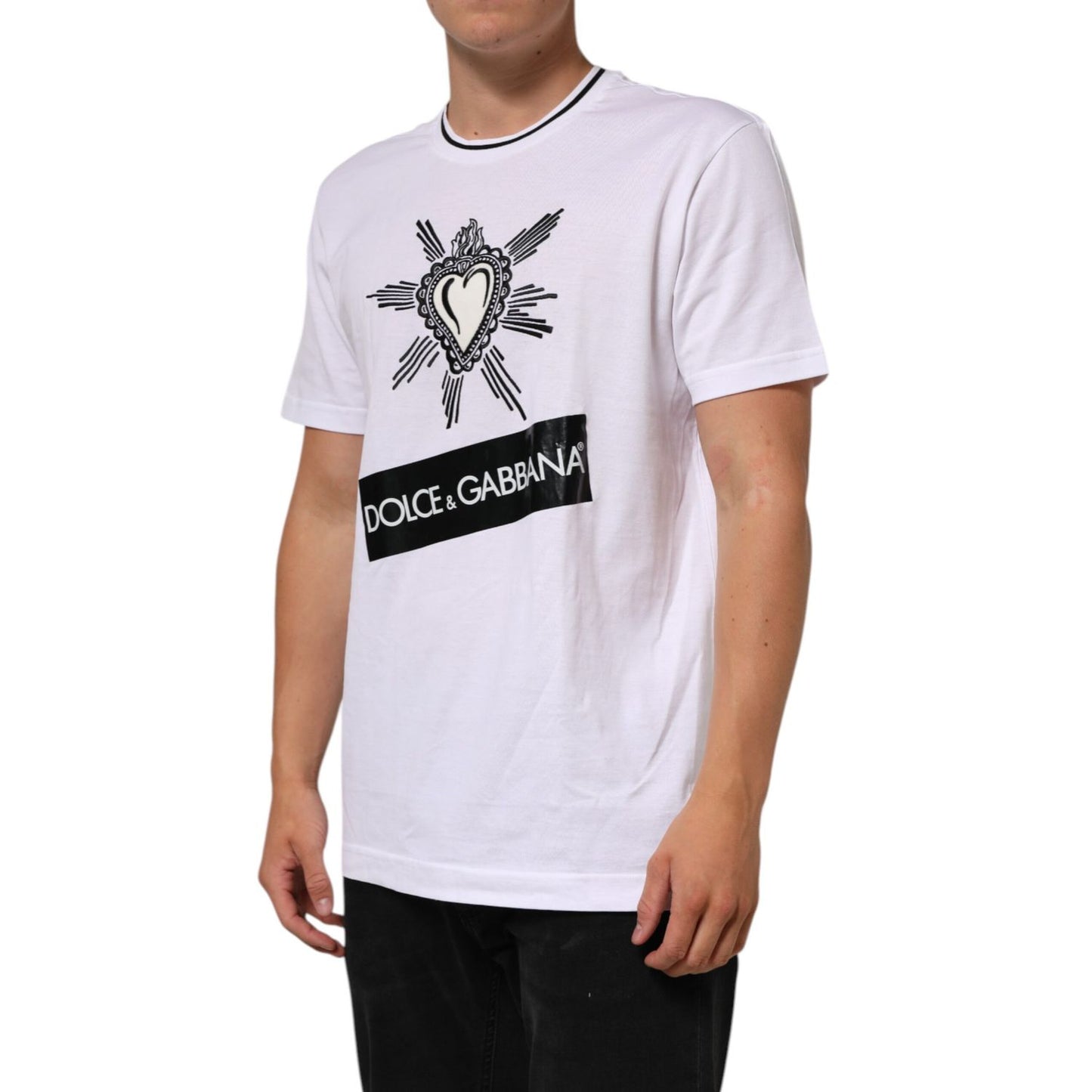 Dolce & Gabbana White Sacred Heart Short Sleeve Men T-shirt