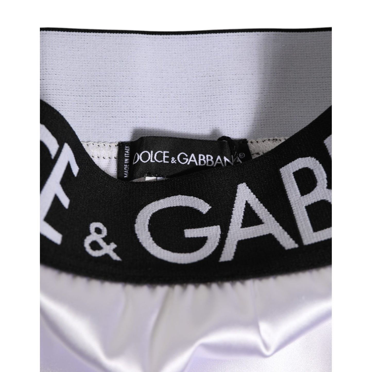 Dolce & Gabbana White Satin High-Waist Black Logo Women Underwear