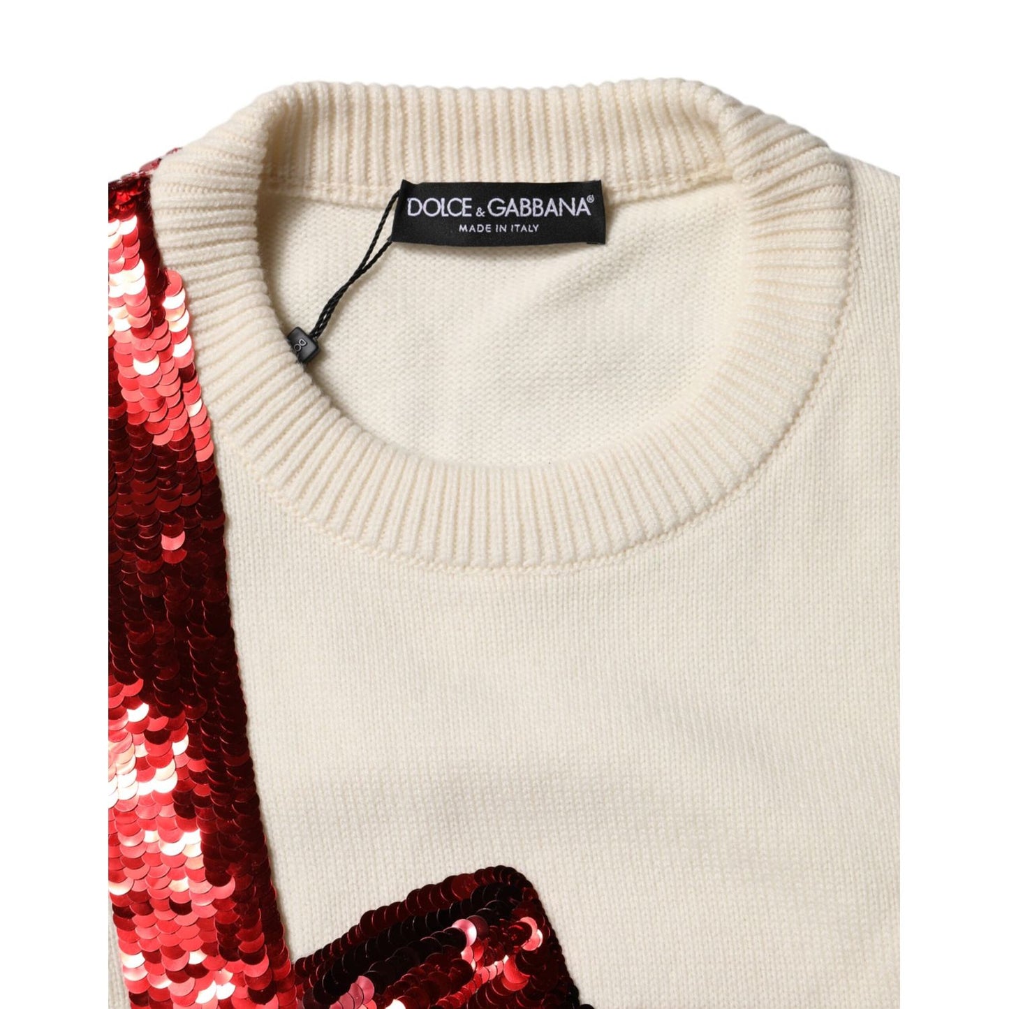 Dolce & Gabbana White Sequined Crew Neck Pullover Sweater Dolce & Gabbana