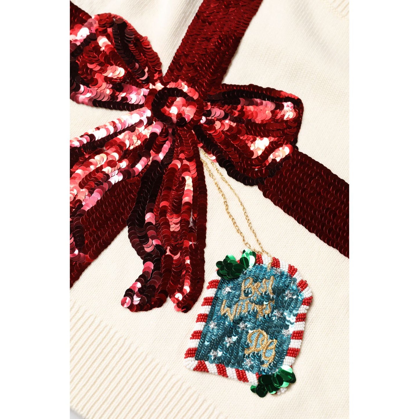 Dolce & Gabbana White Sequined Crew Neck Pullover Sweater Dolce & Gabbana