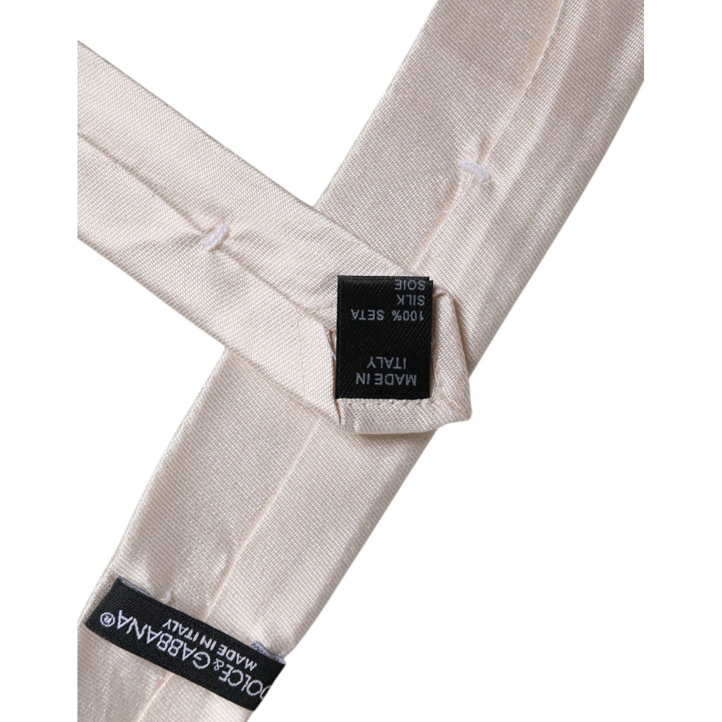 Dolce & Gabbana White Solid Silk Adjustable Necktie Tie Dolce & Gabbana