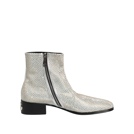 Dolce & Gabbana White Strass DG Logo Heels Ankle Boots Shoes Dolce & Gabbana