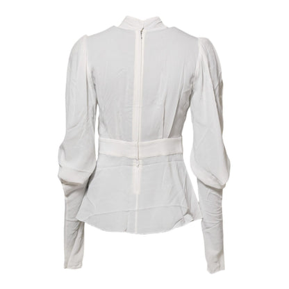 Dolce & Gabbana White Viscose Ascot Collar Long Sleeves Top Dolce & Gabbana