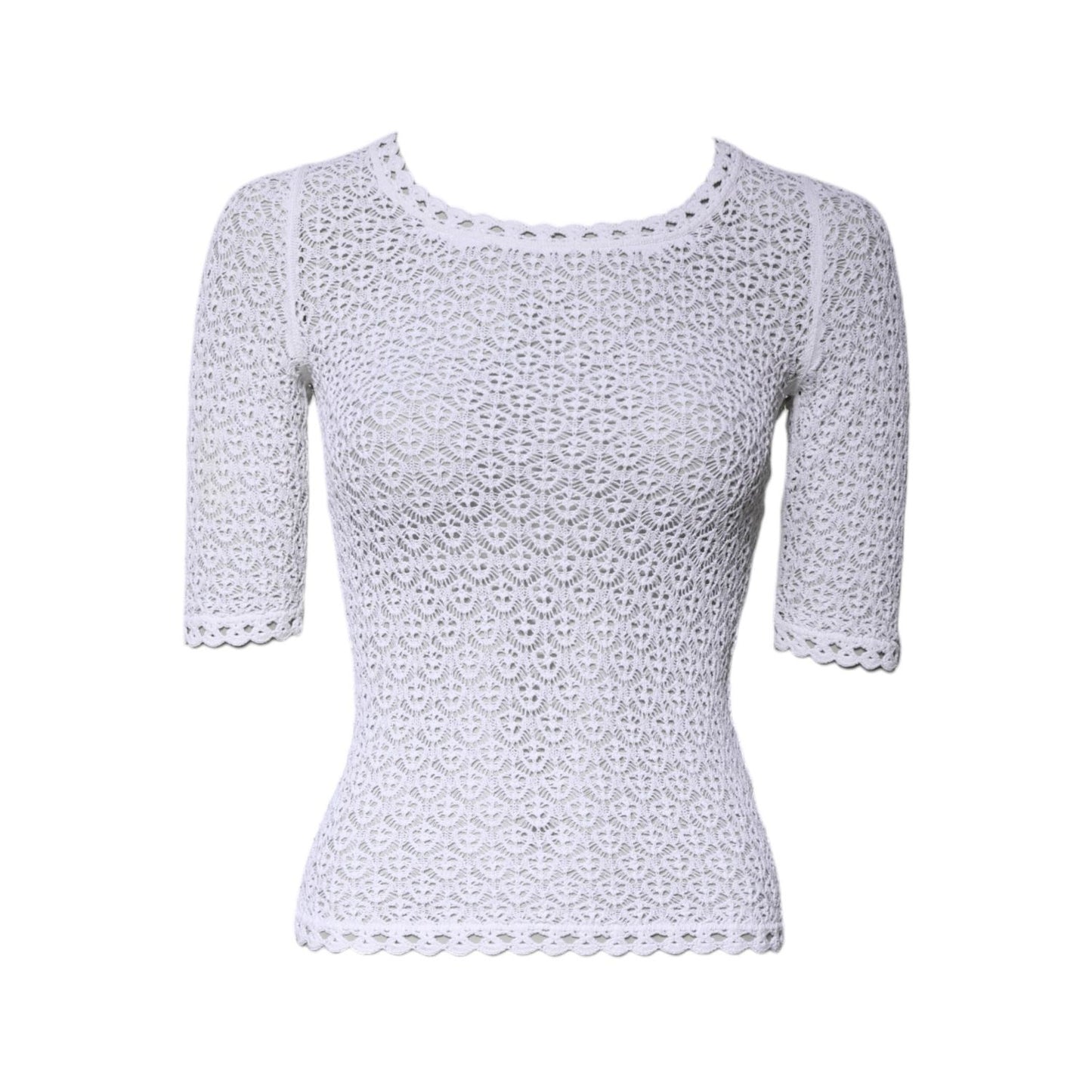Dolce & Gabbana White Viscose Short Sleeve Crochet Top Dolce & Gabbana