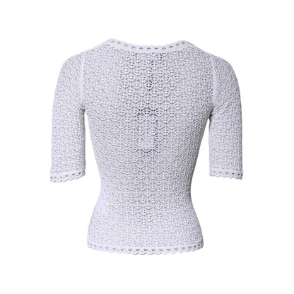 Dolce & Gabbana White Viscose Short Sleeve Crochet Top Dolce & Gabbana
