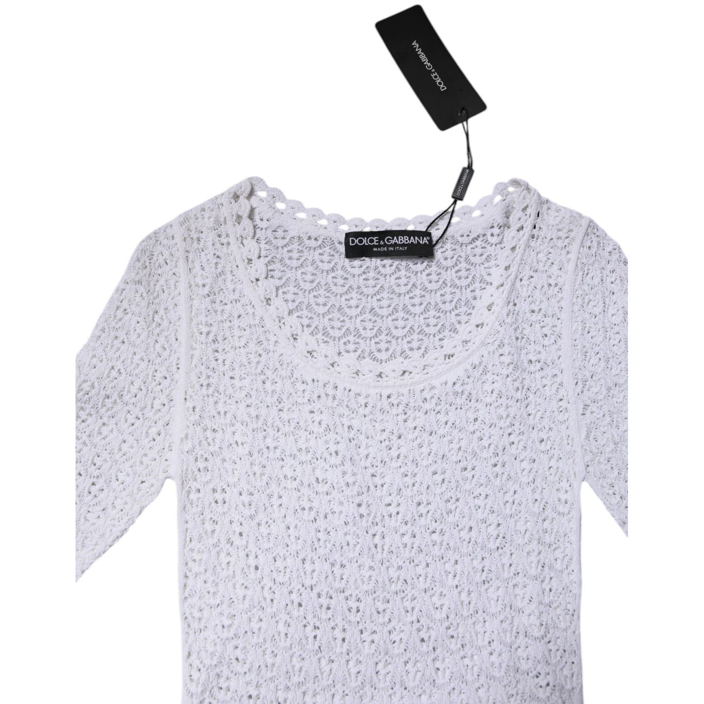 Dolce & Gabbana White Viscose Short Sleeve Crochet Top Dolce & Gabbana