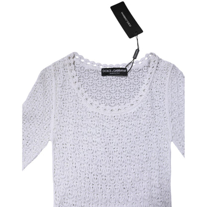 Dolce & Gabbana White Viscose Short Sleeve Crochet Top Dolce & Gabbana