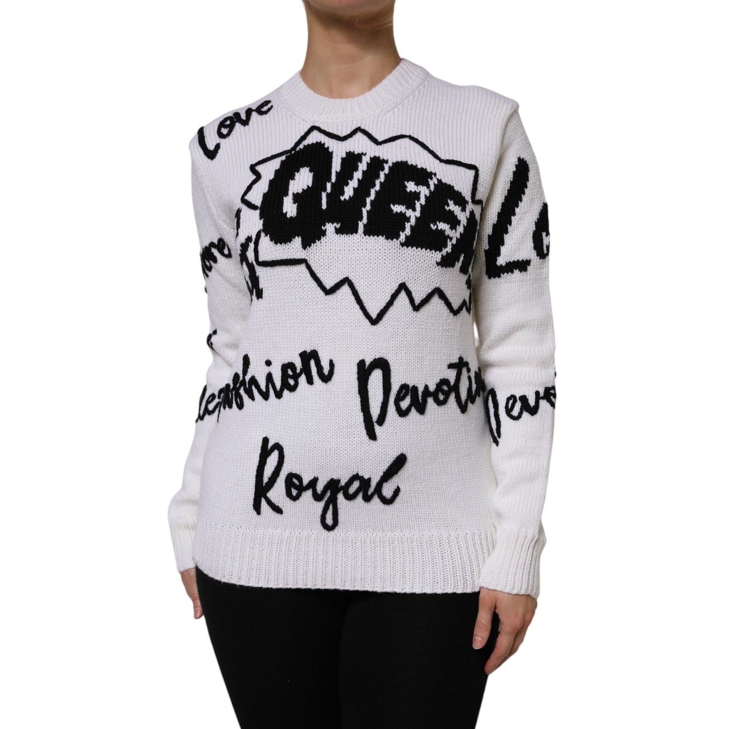 Dolce & Gabbana White Wool Knit Crew Neck Pullover Sweater Dolce & Gabbana