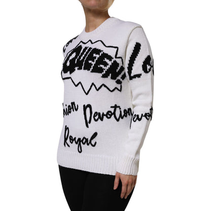 Dolce & Gabbana White Wool Knit Crew Neck Pullover Sweater Dolce & Gabbana