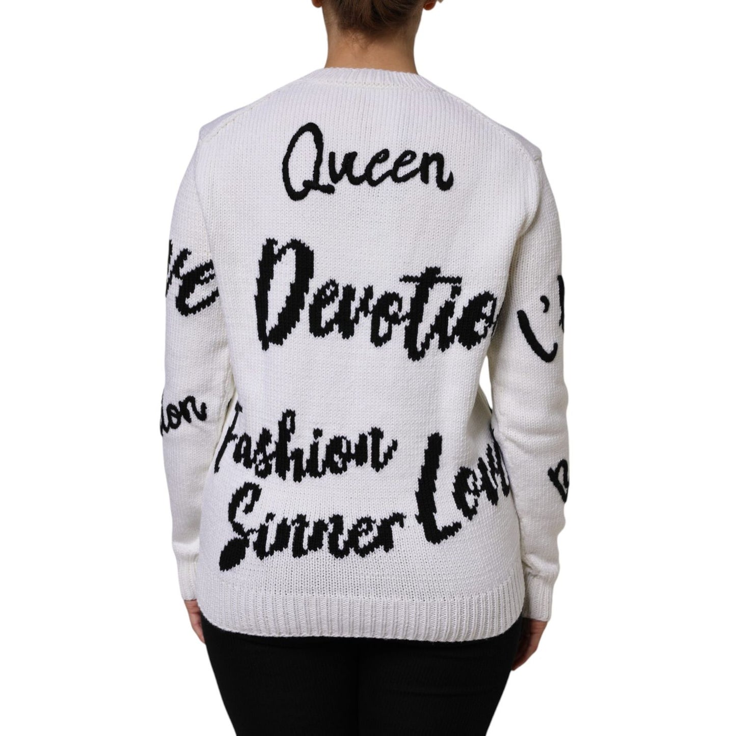 Dolce & Gabbana White Wool Knit Crew Neck Pullover Sweater Dolce & Gabbana