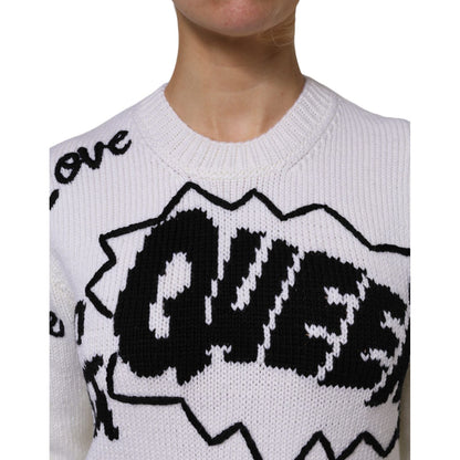 Dolce & Gabbana White Wool Knit Crew Neck Pullover Sweater Dolce & Gabbana