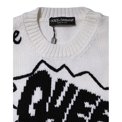 Dolce & Gabbana White Wool Knit Crew Neck Pullover Sweater Dolce & Gabbana