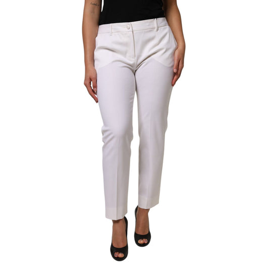 Dolce & Gabbana White Wool Mid Waist Tapered Pants Dolce & Gabbana