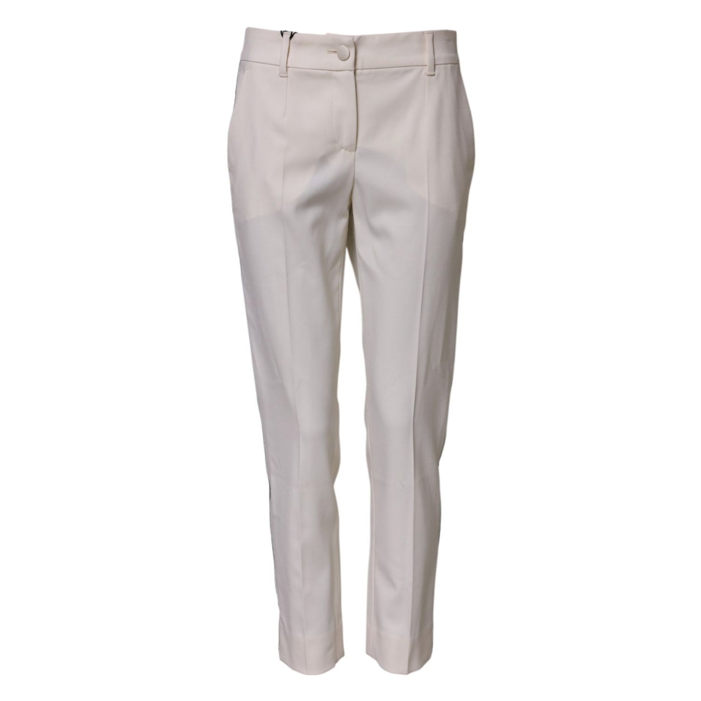 Dolce & Gabbana White Wool Mid Waist Tapered Trouser Pants Dolce & Gabbana
